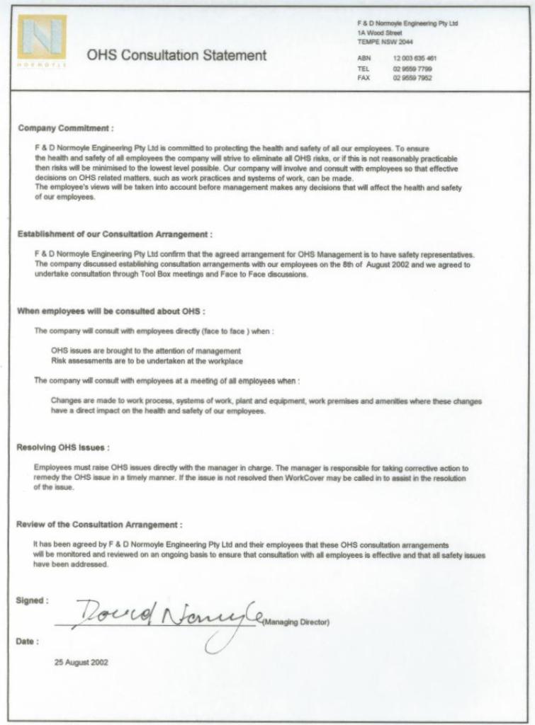 OHS Consultation Statement